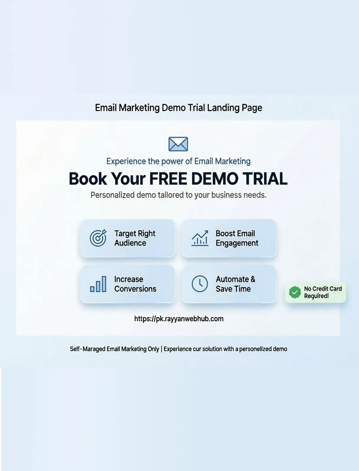 Book a free personalized email marketing demo trial with Rayyan Web Hub — target the right audience, boost engagement, increase conversions, and automate campaigns with no credit card required.